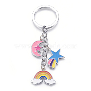 Zinc Alloy Keychain, with Enamel, Iron Key Ring and Iron Chains, Rainbow, Star, Moon and Cloud, Platinum, Colorful, 104mm(KEYC-K006-24)