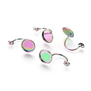Ion Plating(IP) 304 Stainless Steel Ear Nuts, Butterfly Earring Backs for Post Earrings, Flat Round Cabochon Settings, Rainbow Color, Tray: 12mm, 29.5x14x17mm, Hole: 0.8mm(STAS-F232-05B-M)