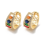 Brass Micro Pave Colorful Cubic Zirconia Hoop Earrings, Hollow, Light Gold, 18x11mm(EJEW-E295-10KCG)