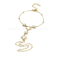 Ion Plating(IP) 304 Stainless Steel & Synthetic Shell Ring Bracelets, Cabel Chain Bracelets with Rings, Golden, Cross, 6-3/4 inch(17cm), Inner Diameter: 1-7/8 inch(4.8cm).(BJEW-H606-13C-G)