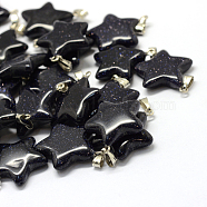 Star Synthetic Blue Goldstone Pendants, with Platinum Tone Brass Findings, 22~23x20~24x5~7mm, Hole: 2x7mm(G-Q367-06)