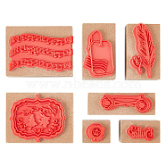 Wooden Rubber Stamps Sets, for DIY Craft Card Scrapbooking Supplies, Red, 25.5~60x20~45x30mm, 7pcs/box(DIY-WH0224-17)