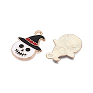 Halloween Theme Alloy Enamel Pendants, Light Gold, Ghost, 26.5x20x1.5mm, Hole: 2mm(ENAM-T020-07C)