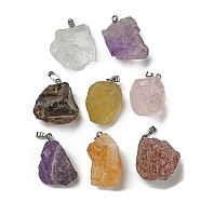 Raw Rough Natural Mixed Stone Pendants, Nuggets Charms with Stainless Steel Tone 201 Stainless Steel Snap on Bails, 26~28.5x24~27x19~21mm, Hole: 8x3mm(G-M405-02P)