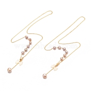 Brass Lariat Necklaces, with Natural Pearl & Bowknot Natural Shell Pendants, Long-Lasting Plated, Real 18K Gold Plated, 17.13 inch(435mm)(NJEW-D294-05G)