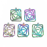 Eco-Friendly Rainbow Color Iron Pendants, Cadmium Free & Lead Free, Rectangle, 35x26~27x1.5mm, Hole: 2mm(IFIN-N009-014-RS)