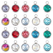 AHADERMAKER 20Pcs 10 Colors Glass Charms, Faceted, with 304 Stainless Steel Findings, Flat Round, Mixed Color, 14x10x6.5mm, Hole: 2.5mm, 2pcs/color(GLAA-GA0001-39)
