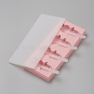 Ice Pop Food Grade Silicone Molds, with Plastic Lids and Sticks, for Children Summer Home Kitchen Tools, Rabbit/Bunny & Lion & Monkey & Bear, Pink, 94x222x21mm, Stick: 86x15x12mm(AJEW-D039-23)