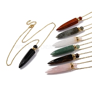 Natural Mixed Stone Bullet Shaped Perfume Bottle Pendant Necklaces, 304 & 201 Stainless Steel Cable Chain Necklaces for Women, Golden, 18.70 inch(47.5cm)(G-B089-02G)