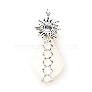 Natural White Shell Pendants, Teardrop Charm, with Stainless Steel Color Plated 304 Stainless Steel Sun Findings and Jump Ring, 36~40x18~20x8~9mm, Jump Ring: 3.8x0.9mm, Inner Diameter: 2.6mm(SSHEL-C010-01P)