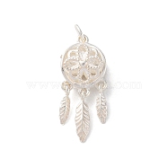 925 Sterling Silver Pendants, Woven Web/Net with Feather Charms with Jump Rings, Silver Color, Flower, 25x11.5x7mm, Hole: 3.6mm(STER-E071-03S-04)