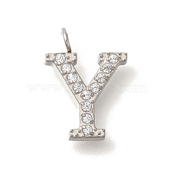 304 Stainless Steel Micro Pave Cubic Zirconia Pendants, Letter A~Z Charms, Letter Y, 12.5x9x2mm, Hole: 1.8mm(STAS-H228-06P-Y)