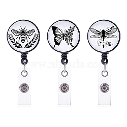 Fingerinspire 3 Pcs 3 Styles ABS Plastic Retractable Badge Reel, Card Holders, with Platinum Snap Buttons, ID Badge Holder Retractable for Nurses, Flat Round, Mixed Patterns, 85x17mm, 1pc/style(AJEW-FG0001-36A)