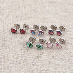304 Stainless Steel Screw Fit Ear Gauges, Earlobe Tunnel Plug, with Epoxy, Mixed Color, 12.5mm, Pin: 1mm(EJEW-L207-P)