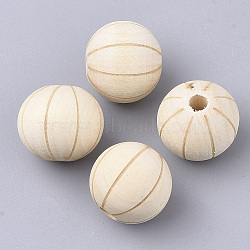 Natural Wood Beads, Undyed, Round, Linen, 19x17.5mm, Hole: 3.8mm(X-WOOD-S053-44)
