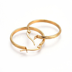 Ion Plating(IP) 304 Stainless Steel Hoop Earrings, Textured, Golden, 10 Gauge, 28x26x2.5mm, Pin: 1.2x0.7mm(EJEW-L215-20G)