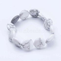 Natural Howlite Beads Stretch Bracelets, Flat Round, 2 inch(53mm)(BJEW-JB02845-03)