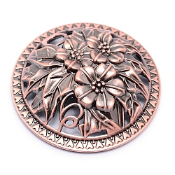 Alloy Cover, with Botany Pattern, for Incense Burner, Round with Flower, Cadmium Free & Lead Free, Red Copper, 79.5x22.5mm, Inner Diameter: 67.5mm(PALLOY-WH0076-68R-RS)