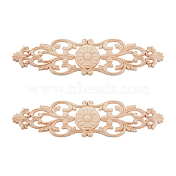 Natural Wood Carved Onlay Applique Craft, Unpainted Onlay Furniture Home Decoration, Flower, Moccasin, 320x82x9mm(WOOD-WH0025-69)