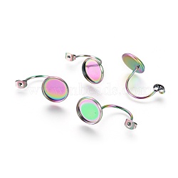 Ion Plating(IP) 304 Stainless Steel Ear Nuts, Earring Backs, Flat Round Cabochon Settings, Rainbow, Multi-color, Tray: 12mm, 29.5x14x17mm, Hole: 0.8mm(STAS-F232-05B-M)