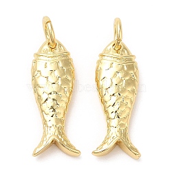 Rack Plating Brass Pendants, Long-Lasting Plated, Cadmium Free & Lead Free, with Jump Rings, Fish Charms, Real 18K Gold Plated, 17.5x7x3mm, Hole: 3mm(KK-Q775-12G)