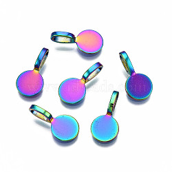 Rainbow Color Alloy Glue-on Flat Pad Bails for Pendant Making, Cadmium Free & Nickel Free & Lead Free, Flat Round, Multi-color, 18x9x5.5mm, Hole: 3.5x6mm(PALLOY-N163-099-NR)