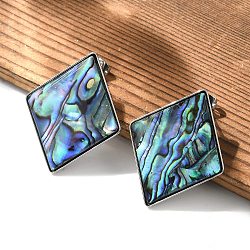 304 Stainless Steel Stud Earrings, with Shell, Rhombus, Stainless Steel Color, 34x27.5mm(EJEW-C138-02P)