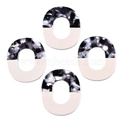 Translucent Cellulose Acetate(Resin) Pendants, Two Tone, Oval Ring, Black, 49x40x3mm, Hole: 1.4mm(X-KY-T040-50A)