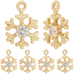 12Pcs Brass Micro Pave Clear Cubic Zirconia Charms, for Christmas, Nickel Free, Snowflake , Real 18K Gold Plated, 12x8x2mm, Hole: 1.2mm(KK-BBC0021-53)