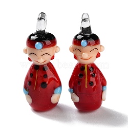 Handmade Lampwork Pendants, Human, Red, 33x13x10.5mm, Hole: 3mm(LAMP-L078-005A)