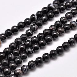 Natural Black Agate Bead Strands, Dyed & Heated, Round, Grade A, Black, 8mm, Hole: 1mm, about 48pcs/strand, 15.1 inch(385mm)(G-G962-8mm-12)