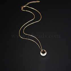 Stainless Steel Enamel Ring Pendant Necklaces for Women, Golden, 15.75 inch(40cm)(UA5273-1)