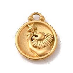 304 Stainless Steel Pendants, Flat Round with Constellations Charm, Matte Gold Color, Leo, 20.5x17x3mm, Hole: 2.5x2mm(STAS-L022-306MG-05)