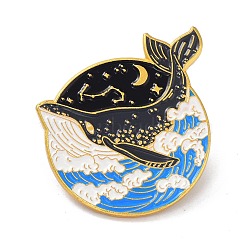 Whale with Sea Enamel Pin, Ocean Animal Alloy Enamel Brooch for Backpacks Clothes, Golden, Black, 25.5x30x9mm(JEWB-C008-40G)