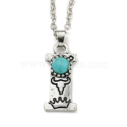 Letter A~Z Antique Silver Plated Alloy with Synthetic Turquoise Pendant Necklaces, with Iron Cable Chains, Letter I, 18.70 inch(475mm), Letter I: 25.5x11mm(NJEW-G080-01I)