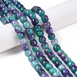 Dyed Natural White Jade Beads Strands, Two Tone, Barrel Beads, Dark Cyan, 10x8.5~9mm, Hole: 1mm, about 43~45pcs/strand, 14.76~15.6''(37.5~39cm)(G-T138-D19)