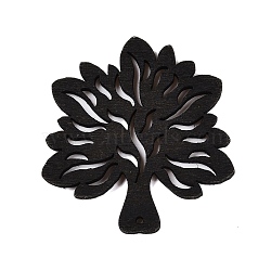 Natural Poplar Wood Pendants, Dyed, Tree, Black, 49x46.5x2.5mm, Hole: 1.6mm(WOOD-N016-27A)