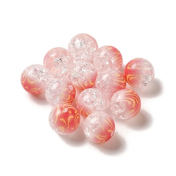 Duotone Spray Painted Crackle Acrylic Beads, Round, Tomato, 10mm, Hole: 1.8mm, about 850pcs/500g