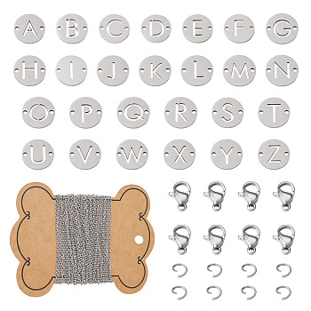 DIY Initial Link Bracelet Making Kit, Including Titanium Steel Letter Links, 304 Stainless Steel Cable Chains & Clasps & Jump Rings, Stainless Steel Color, Chain: 5m/set