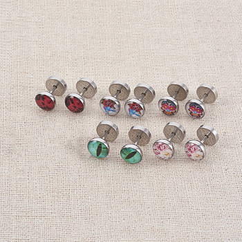 304 Stainless Steel Screw Fit Ear Gauges, Earlobe Tunnel Plug, with Epoxy, Mixed Color, 12.5mm, Pin: 1mm
