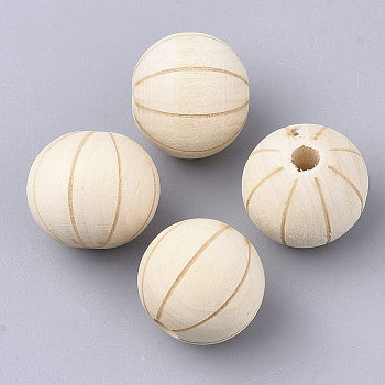 Natural Wood Beads, Undyed, Round, Linen, 19x17.5mm, Hole: 3.8mm