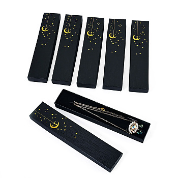 Gold Stamping Moon Printed Cardboard Paper Jewelry Necklace Packaging Boxes, Rectangle, Black, 21x4.5x2.1cm