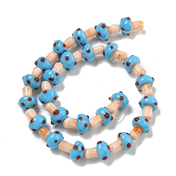 Handmade Lampwork Beads Strands, Mushroom, Deep Sky Blue, 12~14.5x10~12mm, Hole: 1.2~1.8mm, about 23pcs/strand, 11.61~12.60 inch(29.5~32cm)