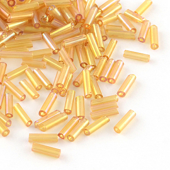 AB Color Plated Glass Bugle Beads, Transparent Colours Rainbow, Sandy Brown, 6x2mm, Hole: 1mm, about 450g/bag, about 10000pcs/bag