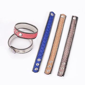 Snakeskin Leather Bracelets, Mixed Color, 8-5/8 inch(21.9cm)