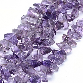 Natural Amethyst Beads Strands, Nuggets, 16~26x7~14mm, Hole: 1.2mm, 15.7 inch(40cm)