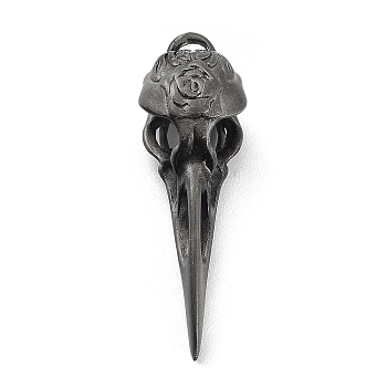 Tibetan Style Alloy Pendant, Frosted, Bird Skull, Antique Silver, 44x14x13mm, Hole: 4x2mm
