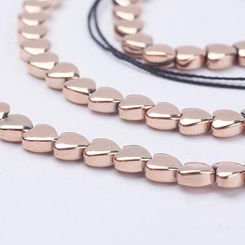 Electroplate Non-Magnetic Synthetic Hematite Beads Strands, Heart, Rose Gold Plated, 4x4x2mm, Hole: 0.8mm, about 112pcs/strand, 15.9 inch(40.5cm)