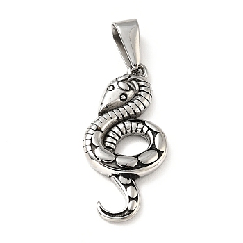 Vacuum Plating 304 Stainless Steel Pendants, Snake, Antique Silver, 28x13x3mm, Hole: 7.5x3mm