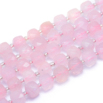 Natural Rose Quartz Beads Strands, Faceted, Cube, 9~10.5x9~10.5x9~10.5mm, Hole: 1mm, about 32pcs/strand, 15.55 inch(39.5cm)